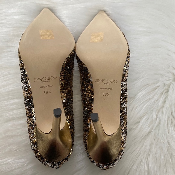 NIB-JIMMY CHOO Agnes Gold Sequin Heels 38 1/2 - Picture 4 of 4
